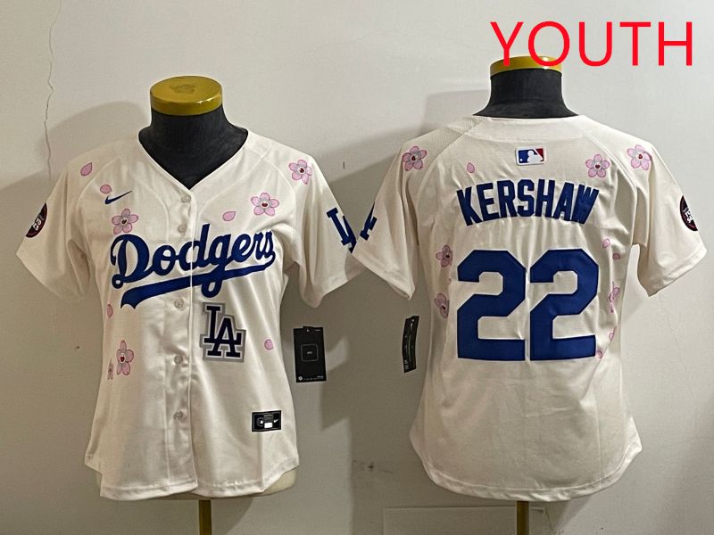 Youth Los Angeles Dodgers 22 Kershaw Cream Sakura Edition 2025 Nike MLB Jersey style 10